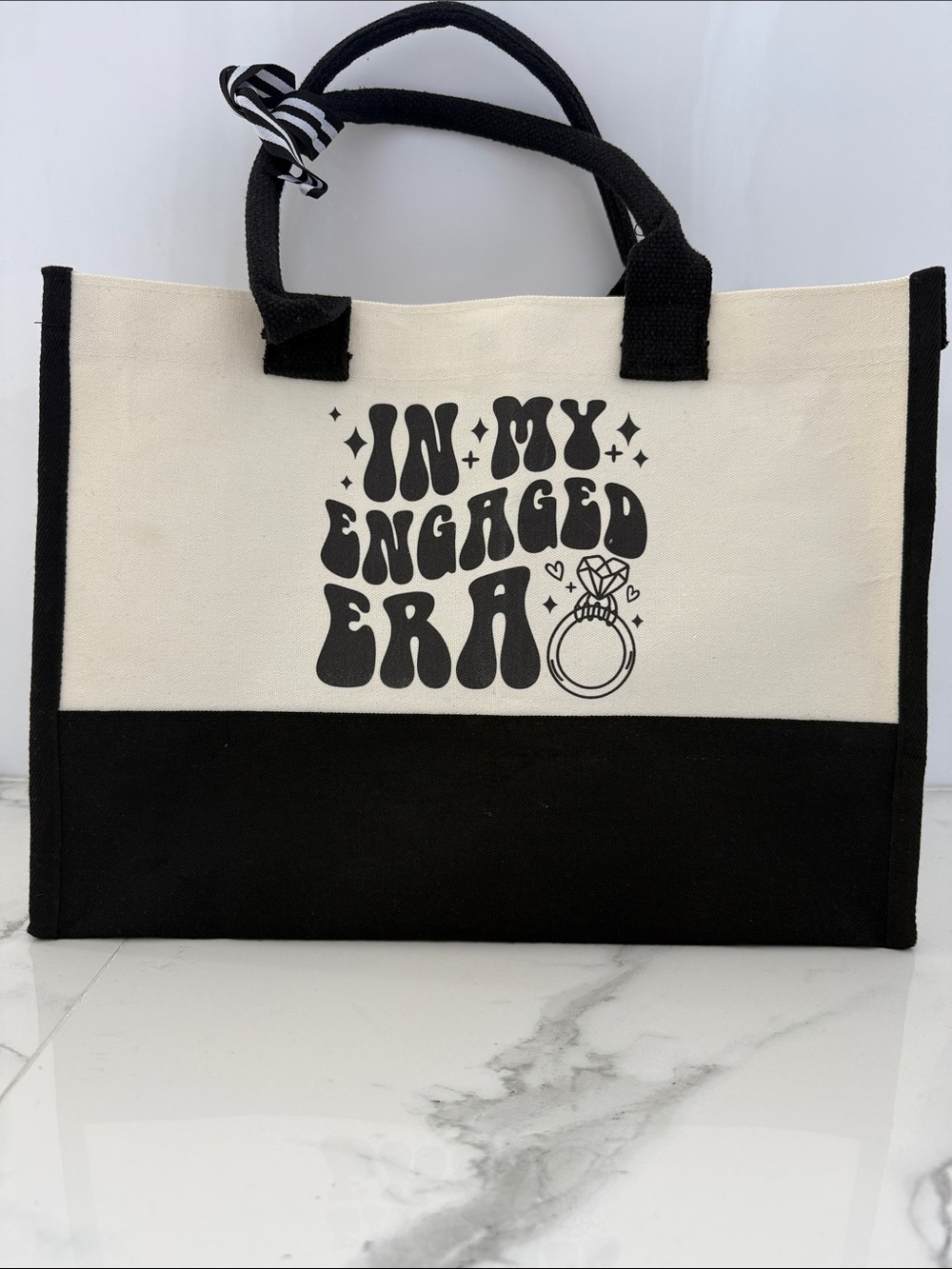 Canvas Tote Bag - Black & Cream "In My Engaged Era"